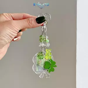 E-WOITD Y2K Hợp Thời Trang Luy Cỏ Đính Hạt Điện Thoại Quyến Rũ Dành Cho Nữ Bé Gái Khung Ảnh Ngọt Ngào Cỏ Ba Lá Móc Khóa Túi Mặt Dây Chuyền Quà Tặng E-WOITD