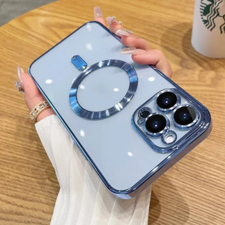 Dành Cho Từ Tính Trong Suốt Bảo Vệ Ống Kính Từ Tính Sạc Không Dây Cho iPhone 15 14 11 12 13 Pro Max Mạ Silicon Mềm