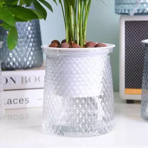 Chậu trồng cây tự tưới hai lớp Bình hoa bằng nhựa trong suốt Chậu hoa lười tự động Trang trí chậu hoa thủy canh [VN]