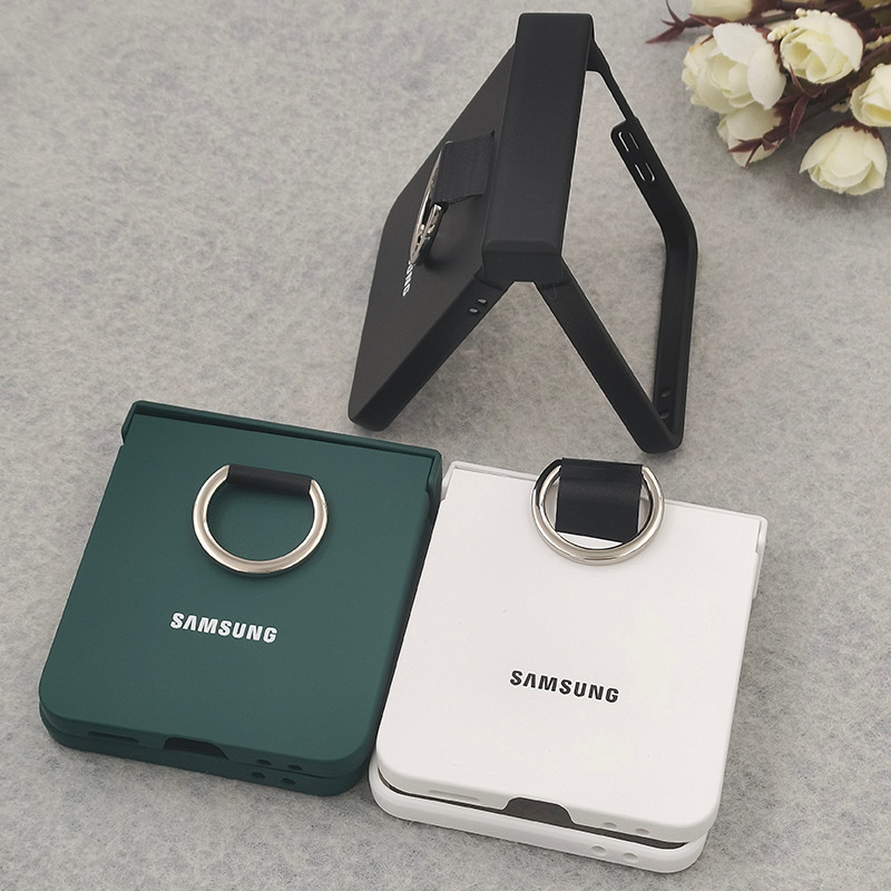 Sang Trọng Nhẫn Cầm Dành Cho Samsung Z Flip 7 6 5 4 3 Matte Cứng PC Khóa Ngón Tay Điện Thoại Chống Sốc Cho Galaxy Z Flip7 ZFlip6