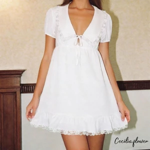 Váy ngắn tay Babydoll dành cho nữ Váy ngắn viền cổ chữ V