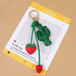 Hoàn Hảo Ngọt Ngào Trái Cây Chìa Khóa Charm Chất Liệu PU Dâu Xương Rồng Trang Trí Mặt Dây Chuyền Xương Rồng Ngọt Hoàn Hảo Cho Trường Học Offic