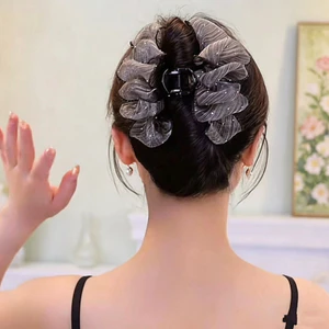 Bướm Nơ Lưới Bong Bóng Móng Vuốt Tóc Thời Trang Snapper Kẹp Tóc Cho Nữ Đuôi Ngựa Updo Phụ Kiện Tóc