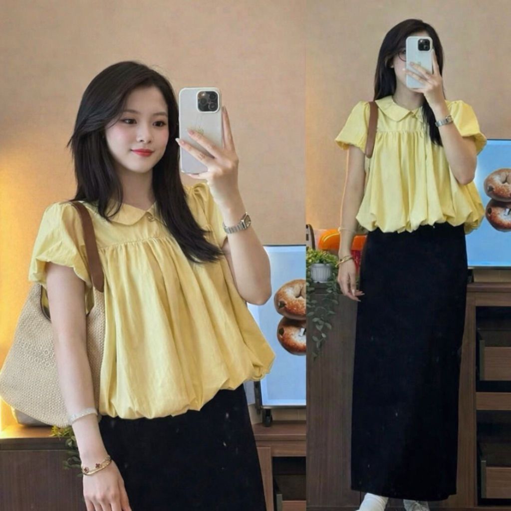 Áo kiểu babydoll cổ bèo sen tay phồng dáng bí xinh xắn đáng yêu tôn dáng BS996 - SamHi Closet