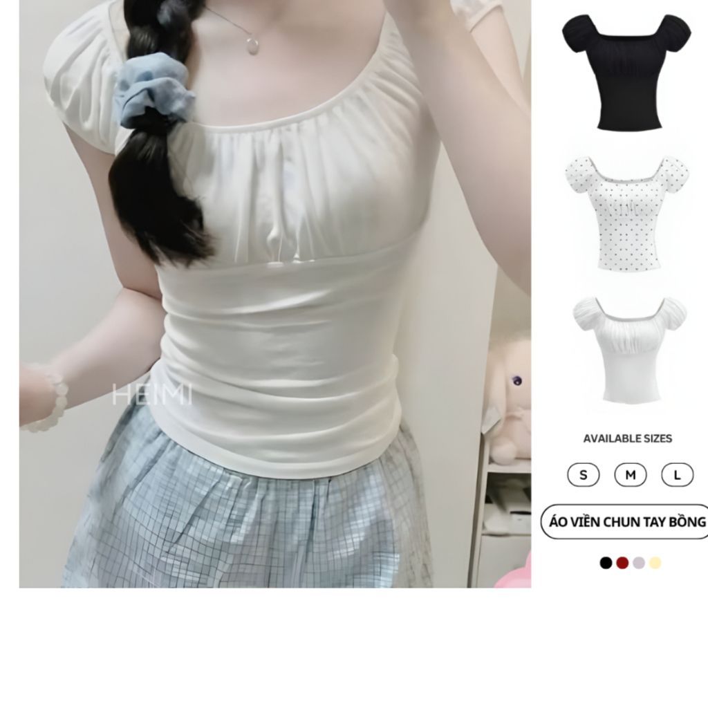Áo Thun Nữ Tay Bồng Viền Chun Nhún Ngực Nhẹ Nhàng Nữ Tính Chất Thun Cotton Co Giãn - SamHi Closet