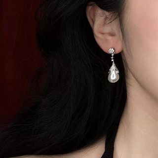 Bạc 925 Pháp Retro Giọt Nước Ngọc Trai Bông Tai Ánh Sáng Sang Trọng Cao Cấp Tính Khí Bông Tai Mặt Dây Chuyền Niche Bông Tai Nữ
