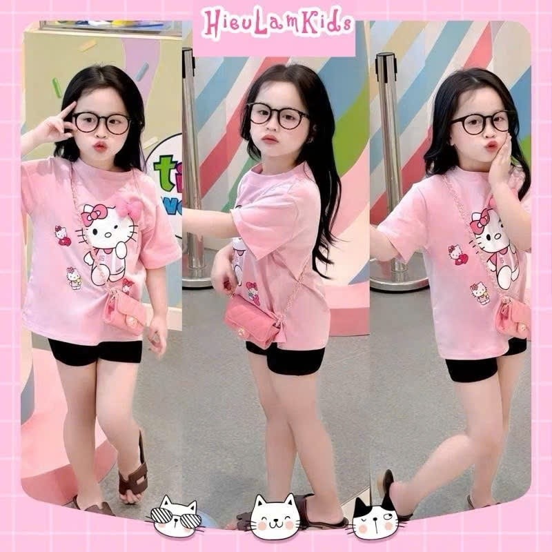 Sét Bé Gái HỌA TIẾT HÌNH THÚ MÈO HELLOKYTY K.Kid Bộ Mùa Hè Chất Cotton Mềm Mát size 8-20kg M99