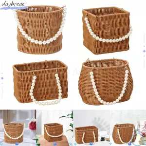 Giỏ mây giả DAYBREAK, Tay cầm ngọc trai Giỏ hoa dệt đa năng, Ngoại hình sành điệu Giỏ lưu trữ dung tích lớn Dã ngoại