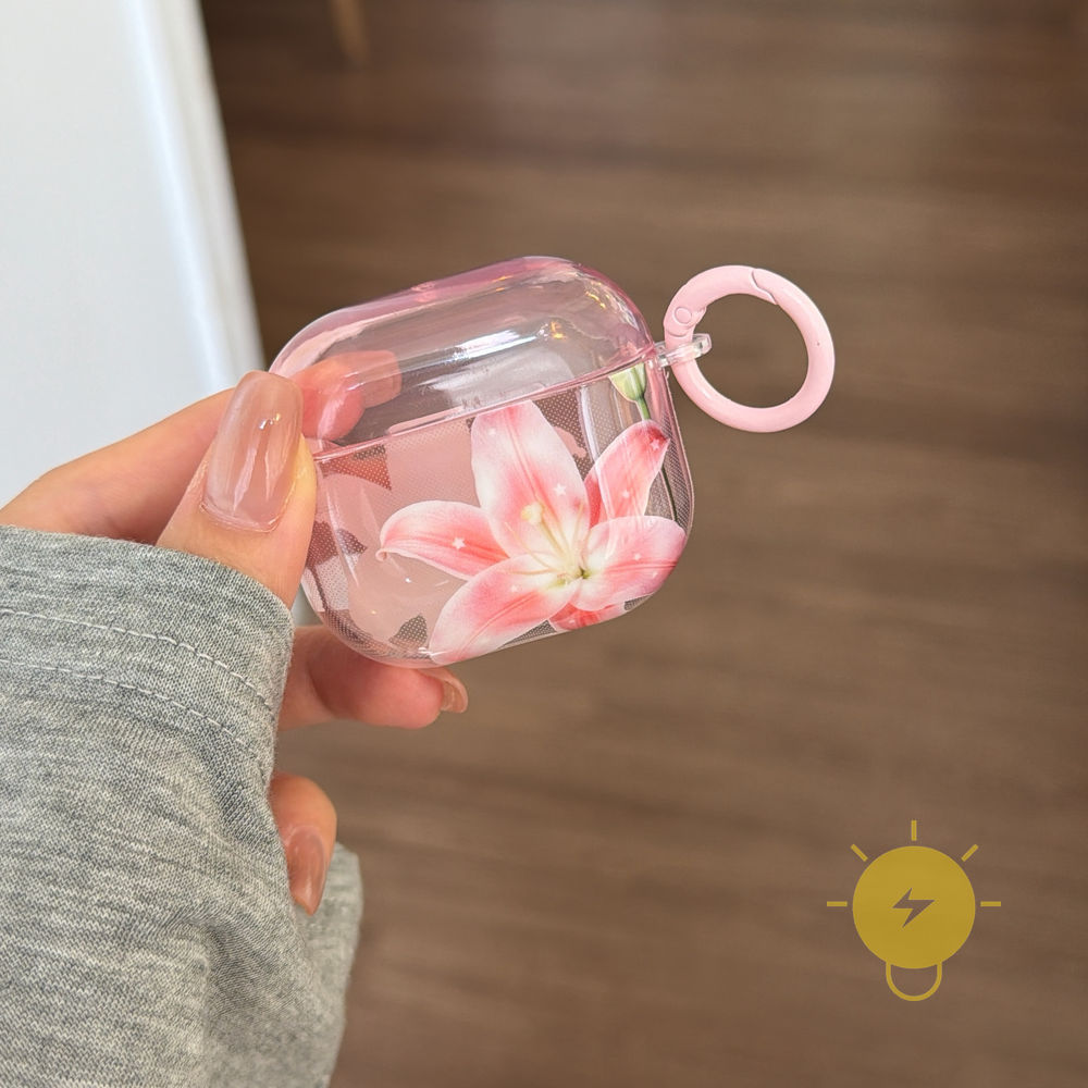 Phone Case For AirPods 4 / Pro3 / Pro2 / Pro / 3 / 2 / 1 TPU Transparent Pink Headset Lily Aesthetic Korean Cute