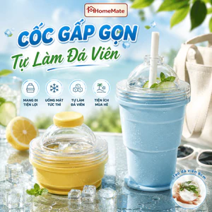 Cốc Gấp Gọn HomeMate 2in1 Làm Đá Viên – Cốc Silicone Du Lịch Kèm Ống Hút, Khuôn Làm Đá Mini Tiện Lợi 2026