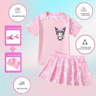 Bộ đồ bơi bé gái – Áo + quần váy Melody, chống nắng, phong cách dễ thương, mùa hè thoáng mát