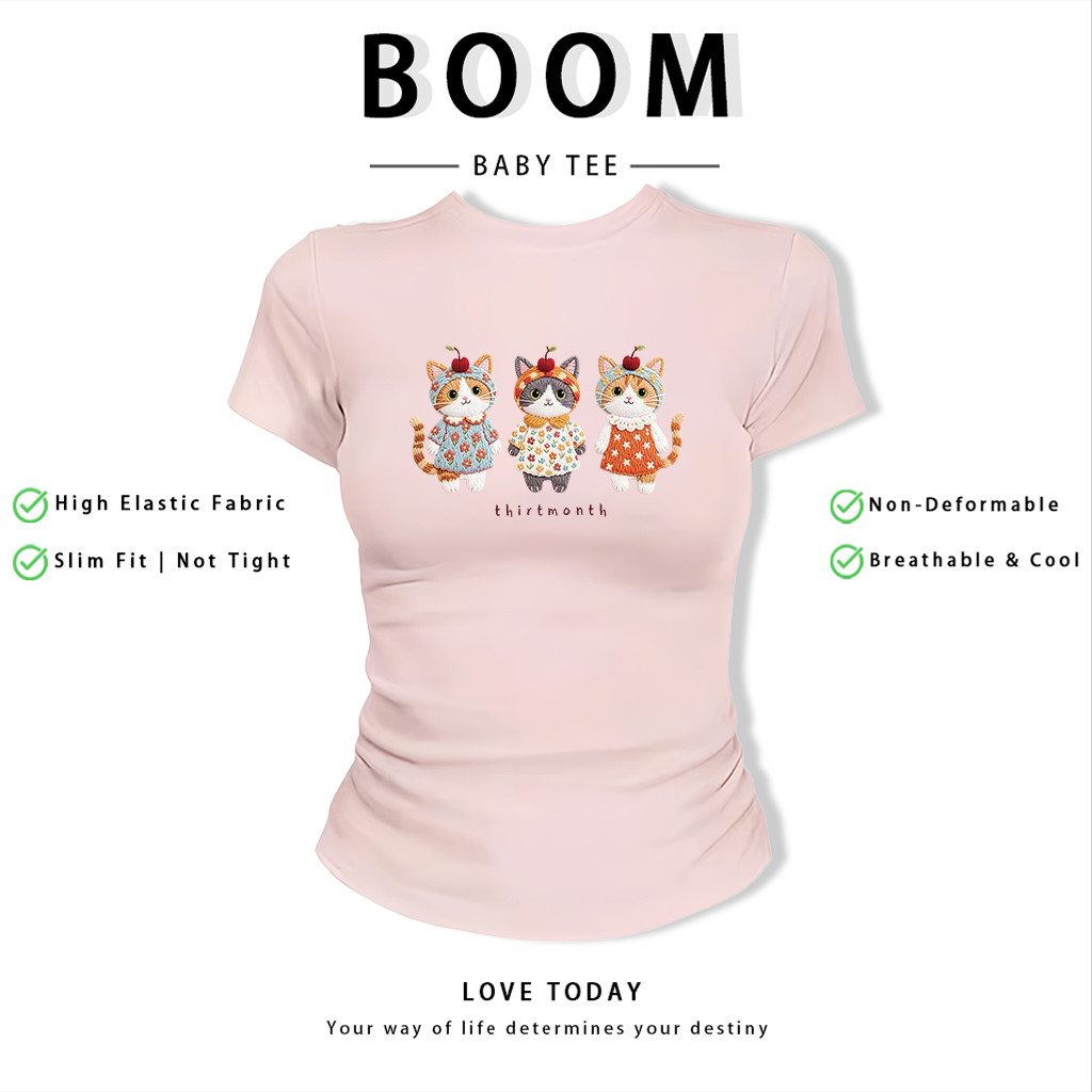 BOOM Áo Baby Tee Nữ Cotton Ôm Body-Áo Thun Ngắn Tay Y2K In Hình PhongCách Mùa Hè, Cổ Tròn Hàng Đầucách hàn quốc phongC29