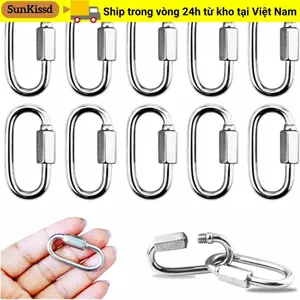 SUNKISSD Quick Link, Kẹp Carabiner khóa hạng nặng hình chữ D, Võng móc khóa liên kết chuỗi hình bầu dục bằng thép không gỉ 304