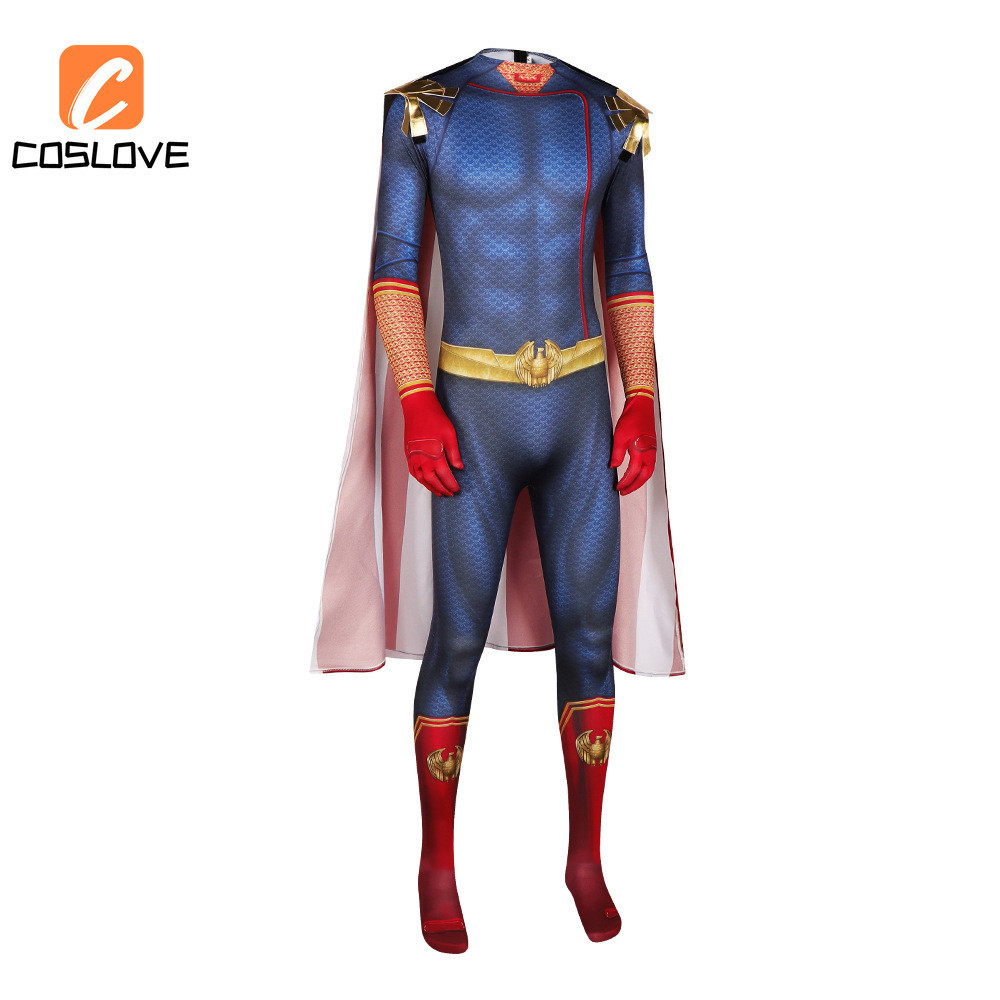 Quần áo cosplay trọn bộ The Boys Homelander - Áo liền quần cổ điển màu xanh đỏ