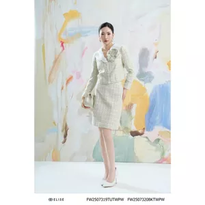 Chân váy tweed trắng kẻ kim tuyến thiết kế Elise FW2507320BKTWPW