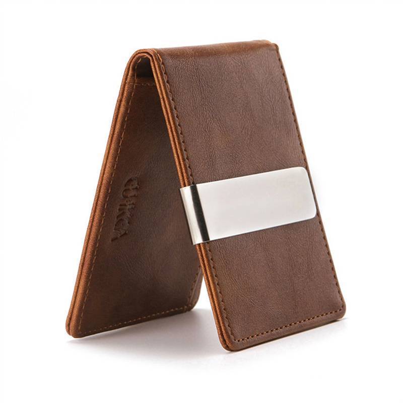 SWEET Thời Trang Nam Da PU Bifold Kẹp Tiền Đa Chức Năng Mỏng Kim Loại Kẹp Ví Đựng Thẻ n