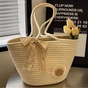 Mùa Hè 2025 Dây Cotton Dệt Túi Thời Trang Thường Ngày Dung Tích Lớn Một Vai Túi Nách Đi Biển Kỳ Nghỉ Túi Xách 0DOO