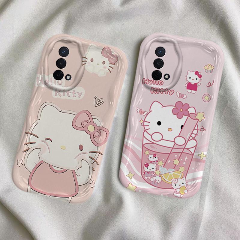 Ốp Lưng Cho OPPO A74 A95 4G F19 Reno6 Lite Phim Hoạt Hình Kem Cặp Đôi Mèo Mềm TPU 3D Sóng Silicon Vỏ Điện Thoại