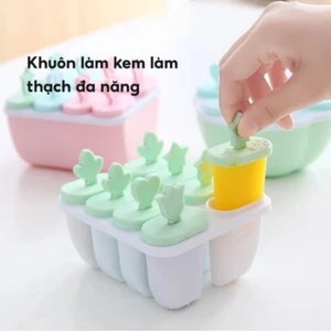 Khuôn Làm Kem 8 Ngăn Nhựa PP An Toàn Sức Khoẻ Khay Làm Kem Que Thạch Hoa Quả Dễ Sử Dụng