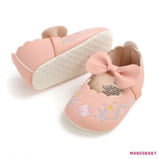 MG-Baby Bé Gái Giày Công Chúa Nơ Thanh Lịch Thêu Hoa Mềm Da PU Chống Trơn Trượt Đáy Giày Tập Đi Đầu Tiên Giày Tập Đi