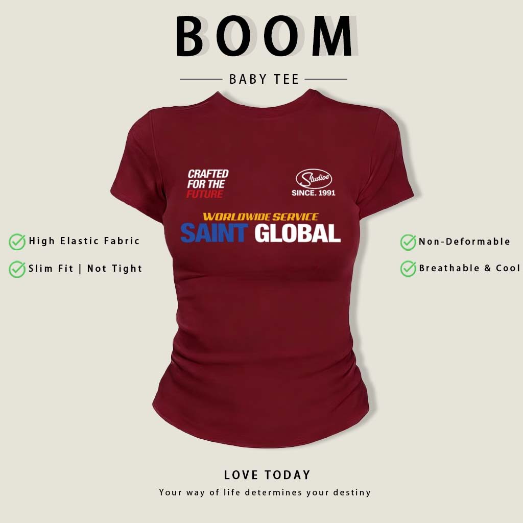 BOOM Áo Baby Tee Nữ Cotton Ôm Body-Áo Thun Ngắn Tay Y2K In Hình PhongCách Mùa Hè, Cổ Tròn Hàng Đầucách hàn quốc phongE36