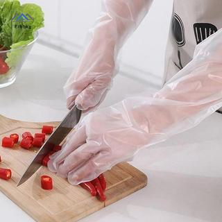 ELBBKG 10 cái/túi găng tay dài dùng một lần PE chống thấm nước, dây rút co giãn cho nhà bếp, vệ sinh gia đình