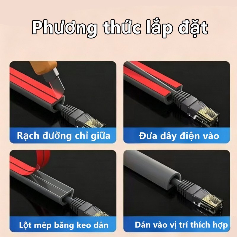 Khe Cắm Dây Tự Dính PVC Mềm Uốn Cong Cắt Tùy Ý Cách Điện An Toàn Chịu Mài Mòn Bảo Vệ Dây Điện Gọn