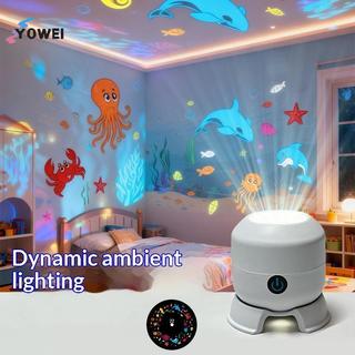 YOWEI Đèn LED xoay 360 độ Máy chiếu đại dương Đèn ngủ USB năng động Đèn xung quanh với ánh sáng đầy màu sắc để thư giãn phòng ngủ VN