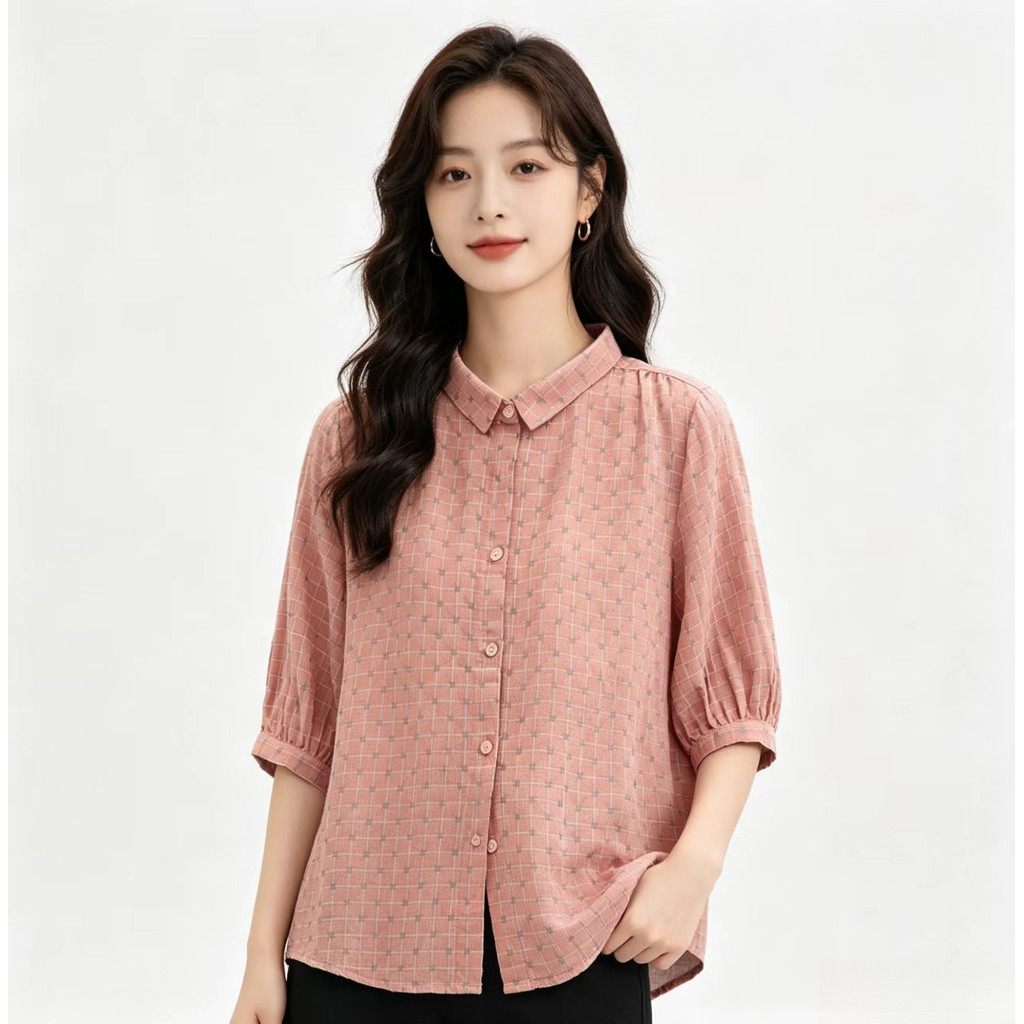 Áo sơ mi nữ cotton thoáng khí, phù hợp mặc hàng ngày mùa hè