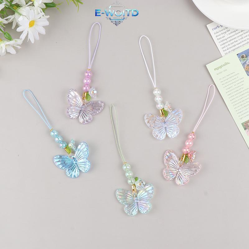 E-WOITD Mặt dây chuyền hình bướm ngọt ngào cho điện thoại di động, móc khóa ô tô, dây đeo thời trang cho bé gái