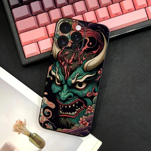 TP-2 Oni Hannya Samurai Demon Ốp Lưng Điện Thoại IPhone 17 16 15 14 13 12 11 Pro Max Plus Mini Đen Mờ Vỏ Mềm Funda