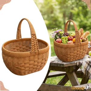 Giỏ dã ngoại CHEESELY, Giỏ đựng mây xây dựng chắc chắn dệt tay, Hộp đựng trái cây di động chất lượng cao ngoài trời