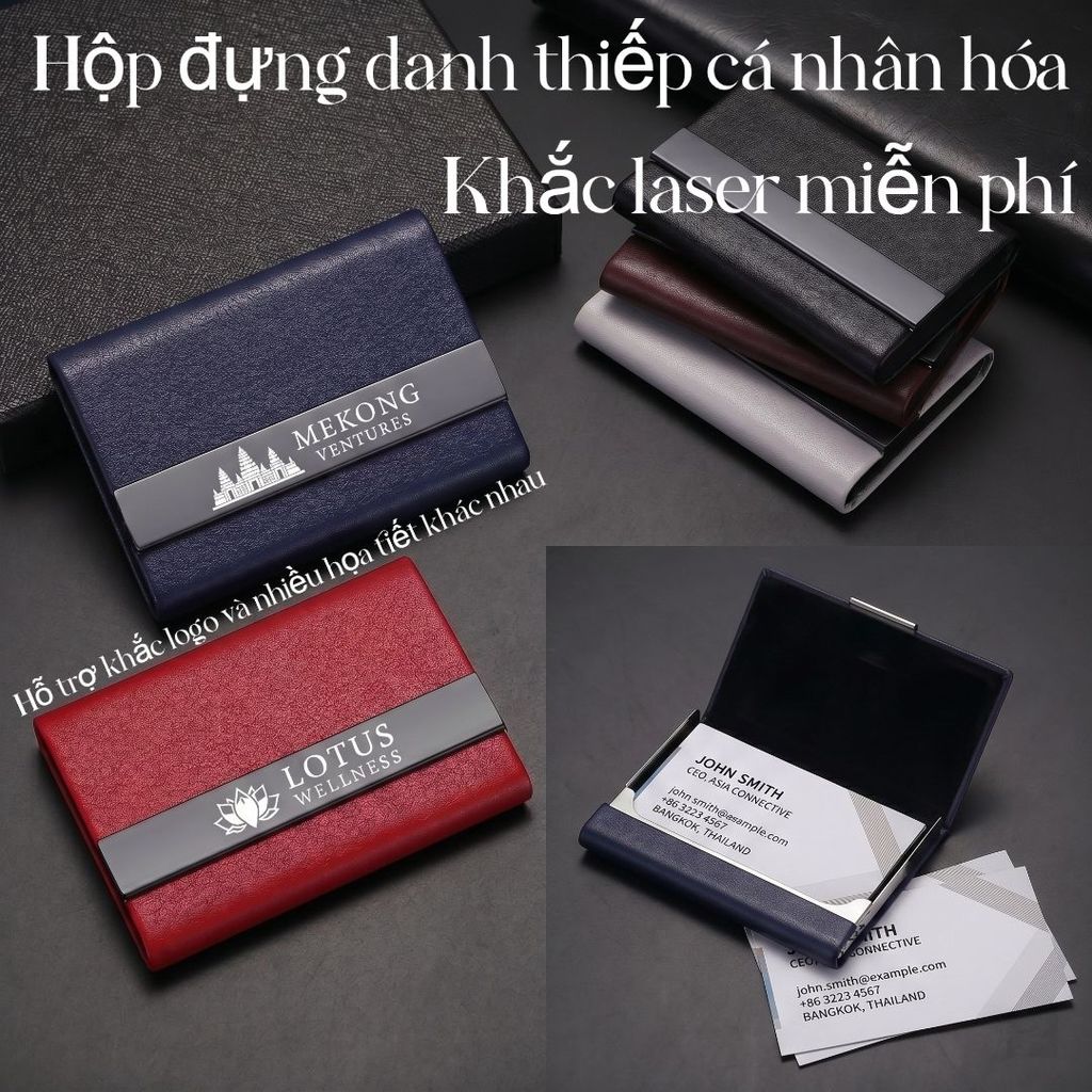 Hộp đựng danh thiếp cá nhân, Hộp đựng thẻ da, Hộp đựng thẻ tùy chỉnh có văn bản & Logo, Hộp đựng thẻ có khắc tên