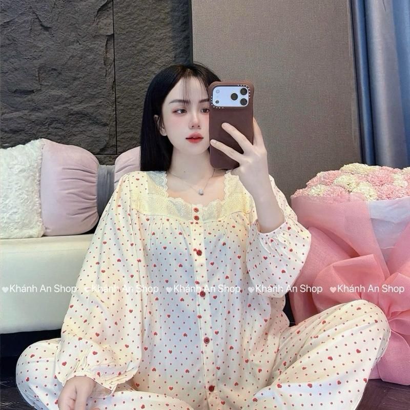 KA184 - Đồ Bộ Tole Lanh Áo Cổ Vuông  Phối Ren Tay Dài Quần Dài B2
