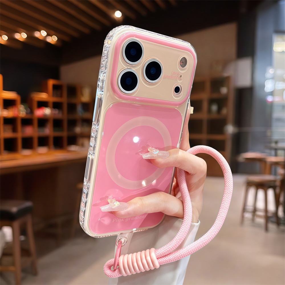 Ốp điện thoại từ tính dây tay tiếng Anh đơn giản cho iPhone 17 Pro Max 16 15 pro max Bảo vệ ống kính chống rơi Vỏ cứng bảo vệ điện thoại