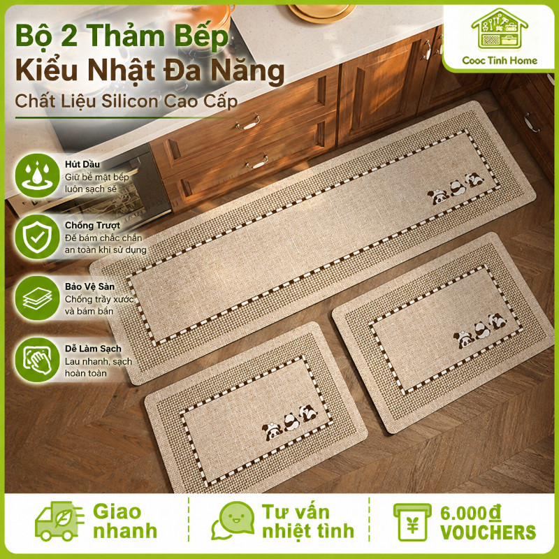 Bộ 2 Thảm Bếp Kiểu Nhật Đa Năng - Chất Liệu Silicon Cao Cấp, Hút Dầu, Chống Trượt, Bảo Vệ Sàn & Dễ Làm Sạch Hoàn Toàn