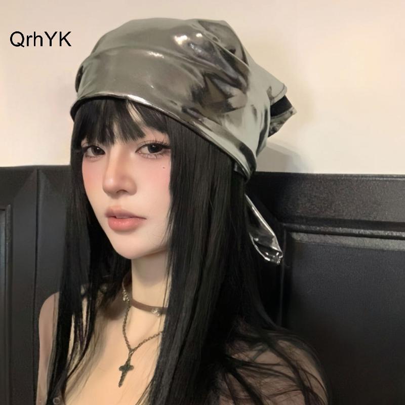 Nhà Máy Thời Trang Y2k Retro Da PU Khăn Trùm Đầu Nữ Mùa Hè Vuông Khăn Hip Hop Mũ Kerchief Mềm Thoáng Khí Cho Trang Phục Thời Trang QrhYK