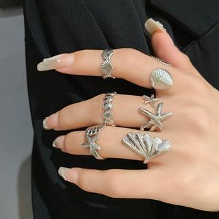 Nhẫn mở thời trang 6 miếng, thiết kế sao biển bất đối xứng, phù hợp cho cả nam và nữ