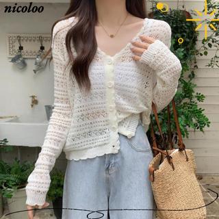 Áo len dệt kim NICOLOO, Áo chống nắng cổ chữ V mỏng, Áo khoác ngoài dài tay rỗng thời trang dành cho nữ