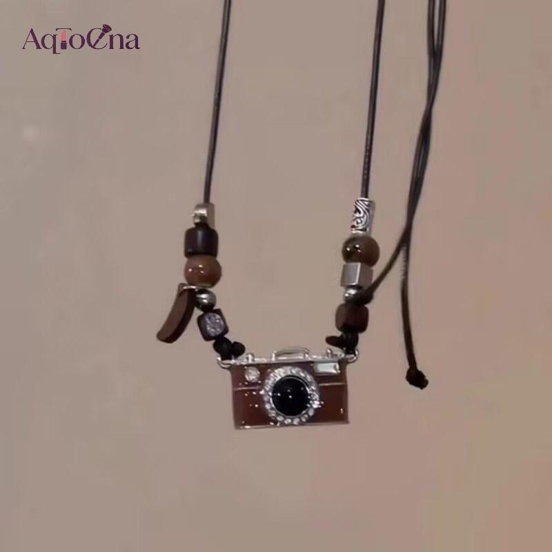 AqToCna Vintage Nâu Camera Mặt Dây Chuyền Nelace 2025 Mới Kpop Hip-Hop Đơn Giản Cá Tính Nam Nữ Punk Y2K Quyến Rũ Phụ Kiện Trang Sức AqToCna