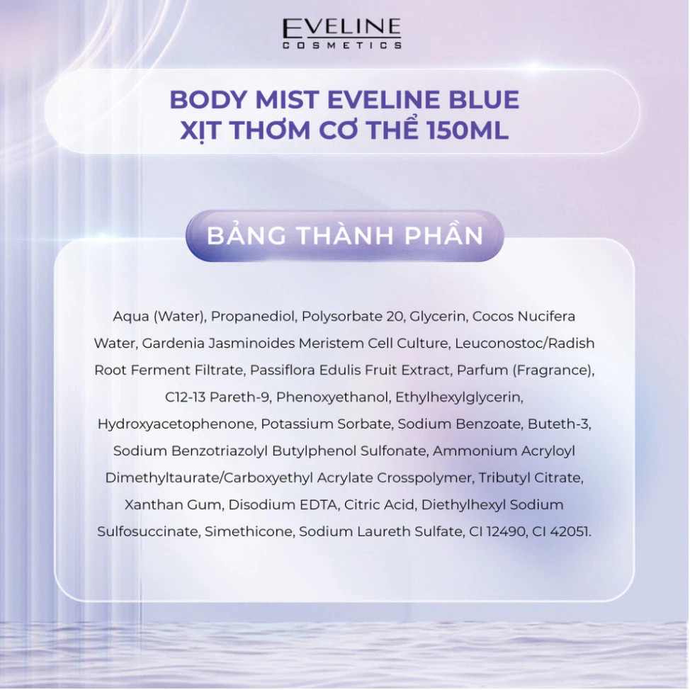 Body Mist Eveline Blue Romance xịt thơm cơ thể 150ml