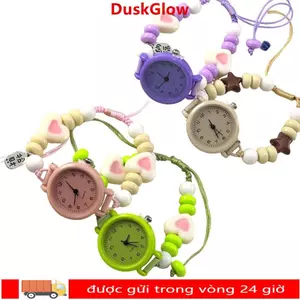 Đồng hồ đeo tay DUSKGLOW, Đồng hồ chuỗi trái tim ngôi sao có thể điều chỉnh Dopamine, Đồng hồ thạch anh mặt dây chuyền đính cườm thời trang dành cho nữ