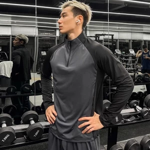 Quần Áo Thể Dục Nam Nửa Dây Kéo Tập Quần Áo Thể Thao Áo Thun Dài Tay Mùa Hè Chạy Bộ Thể Dục Phy
