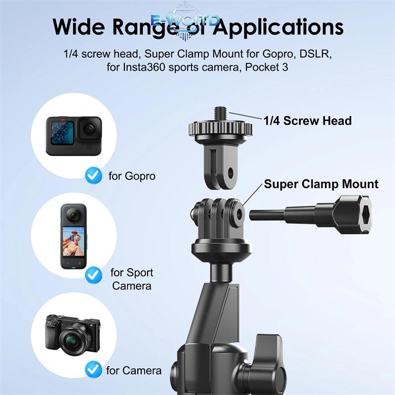 E-WOITD Xe Máy Giá Đỡ Xe Đạp Xoay 360 Tay Cầm Gắn Braet Cho Insta 360 X2 X3 X4 Go Pro 12 11 10 DJI E-WOITD