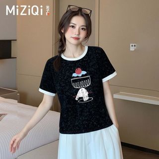 【MIZIQI】Áo thun ngắn tay in tie-dye 100% cotton cho nữ, áo cổ tròn giúp vóc dáng thon gọn cho mùa hè