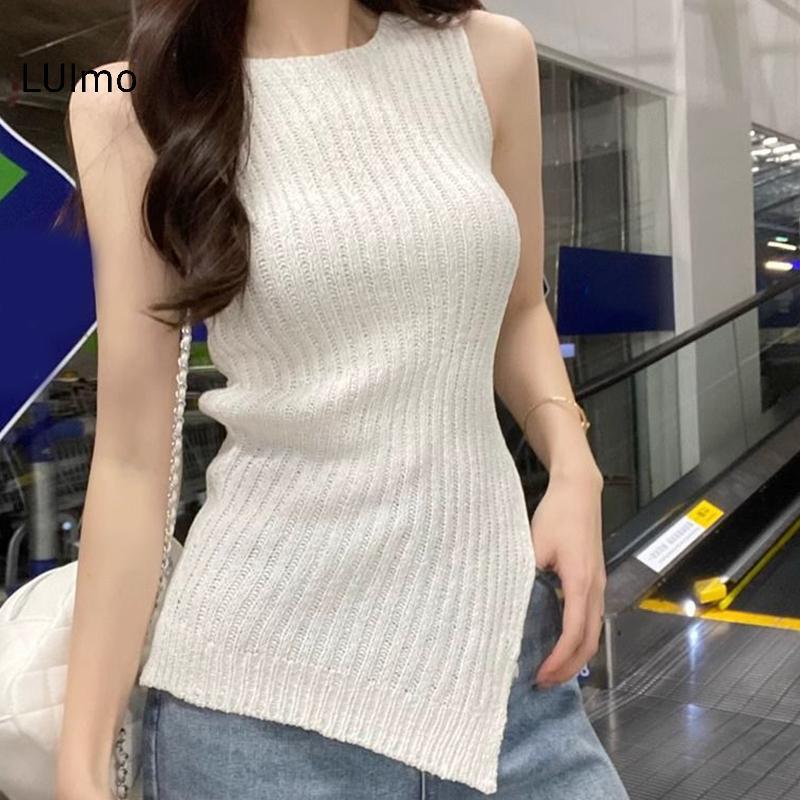 LUImo Mùa Hè Mới Thiết Kế Thời Trang Dệt Kim Camisole Top Khe Mỏng Phù Hợp Với Nữ SBS