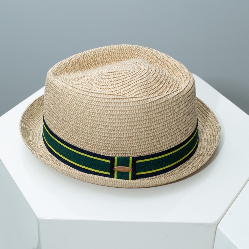 FEDAOG Nam Mùa Hè Ống Hút Fedora, Mũ Du Lịch Cuba Thoáng Khí Mũ Rơm Trilby Anh, Mũ Chống Nắng Đi Biển Dệt Tay Cổ Điển Hợp Thời Trang