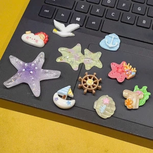 Set charm sao biển lấp lánh phong cách đại dương pastel dễ thương gắn dép trang trí cá vỏ sò thuyền bánh lái resin