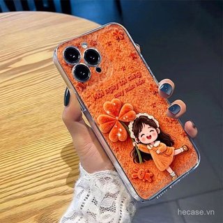 Ốp Điện Thoại Cỏ Ba Lá Bốn Lá Cam Họa Tiết Cô Gái May Mắn Thích Hợp Cho iPhone 11promax 12promax 11 12 13 14 Pro max 15promax 15 16 17 pro max xr xs 12pro 13pro Vỏ Linh Hoạt Chống Sốc