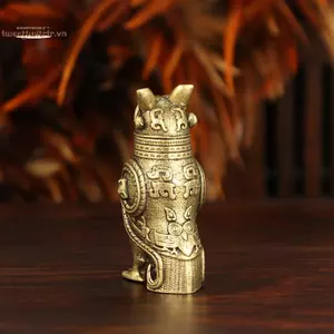 TRTR Cổ Cú Zun Tàu Đồng Phong Cách Retro Kim Loại Thủ Công Cho Bàn Trà Lối Vào Trang Trí Văn Hóa Trung Quốc Hiện Vật Sưu Tập VN